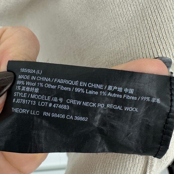 Theory Women's New Ivory Crewneck Sweater in Regal Wool, New Ivory, Size L, Flaw - Picture 8 of 9